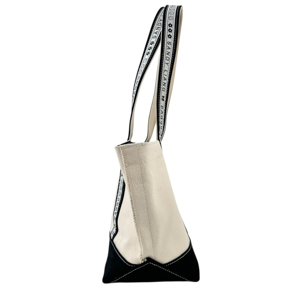 [sold] Sandy Liang x BAGGU Cream Black Canvas Small Shoulder Boat Tote Bag - Picture 6 of 11